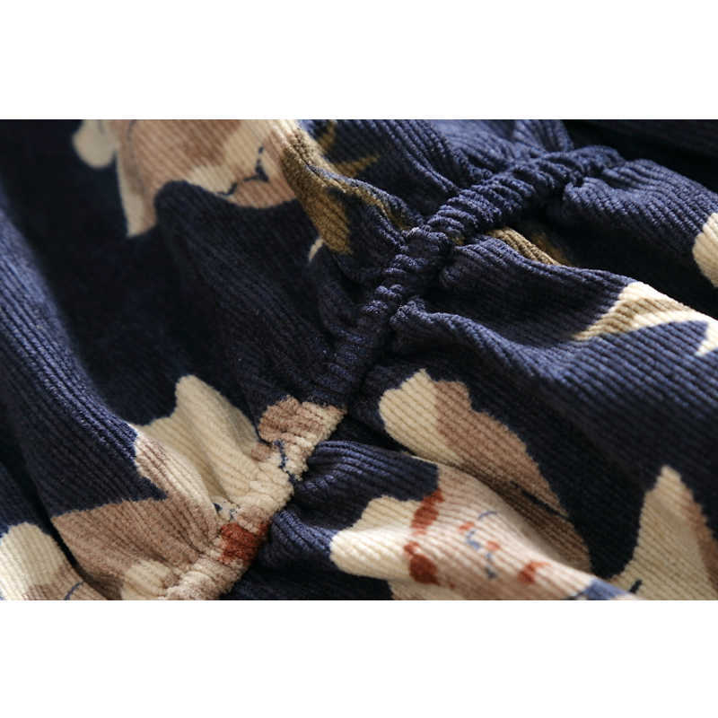 Spring Autumn Vintage Floral Printed Women Dress Long Sleeve Corduroy Button Knee Length Women Dress Vestidos 7426 50 210528