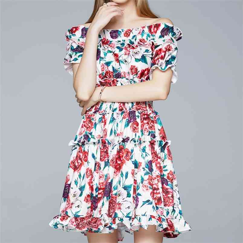 Summer Sexy Slash neck Retro Rose Printing Mini Dress Runway Design Ruffles Sundress Holiday beach 210519, Picture color
Summer Sexy Slash neck Retro Rose Printing Mini Dress Runway Design Ruffles Sundress Holiday beach 210519, Picture color