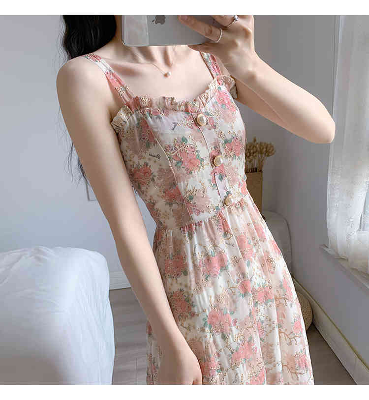 Women Summer Embroidery Floral Midi Dress Vintage Franch Style Female Strapless Casual Holiday Lady Boho Party Dress Vestido 210518