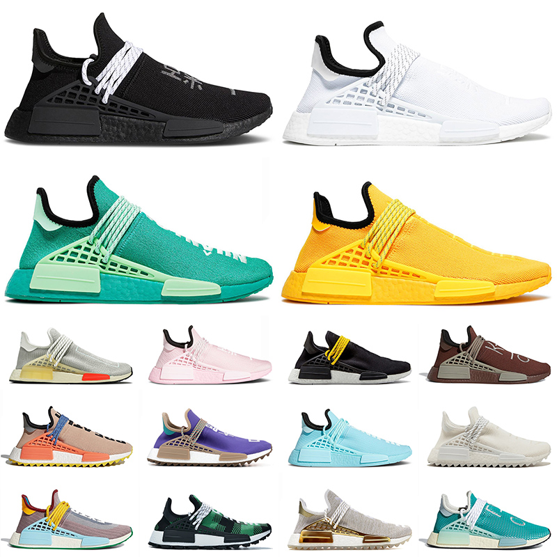 PW 2021 Pharrell Williams HU Human Race Running Shoes Ultraboost NMD Triple Black ALL White Dash Green Chocolate Men Women Trainers Outdoor Sneakers, D22 black nerd