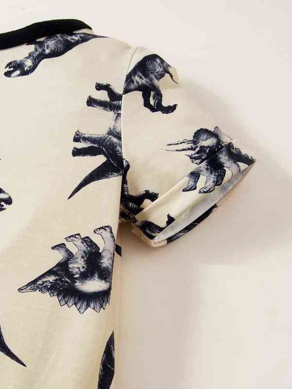 Baby Dinosaur Print Contrast Binding Romper SHE