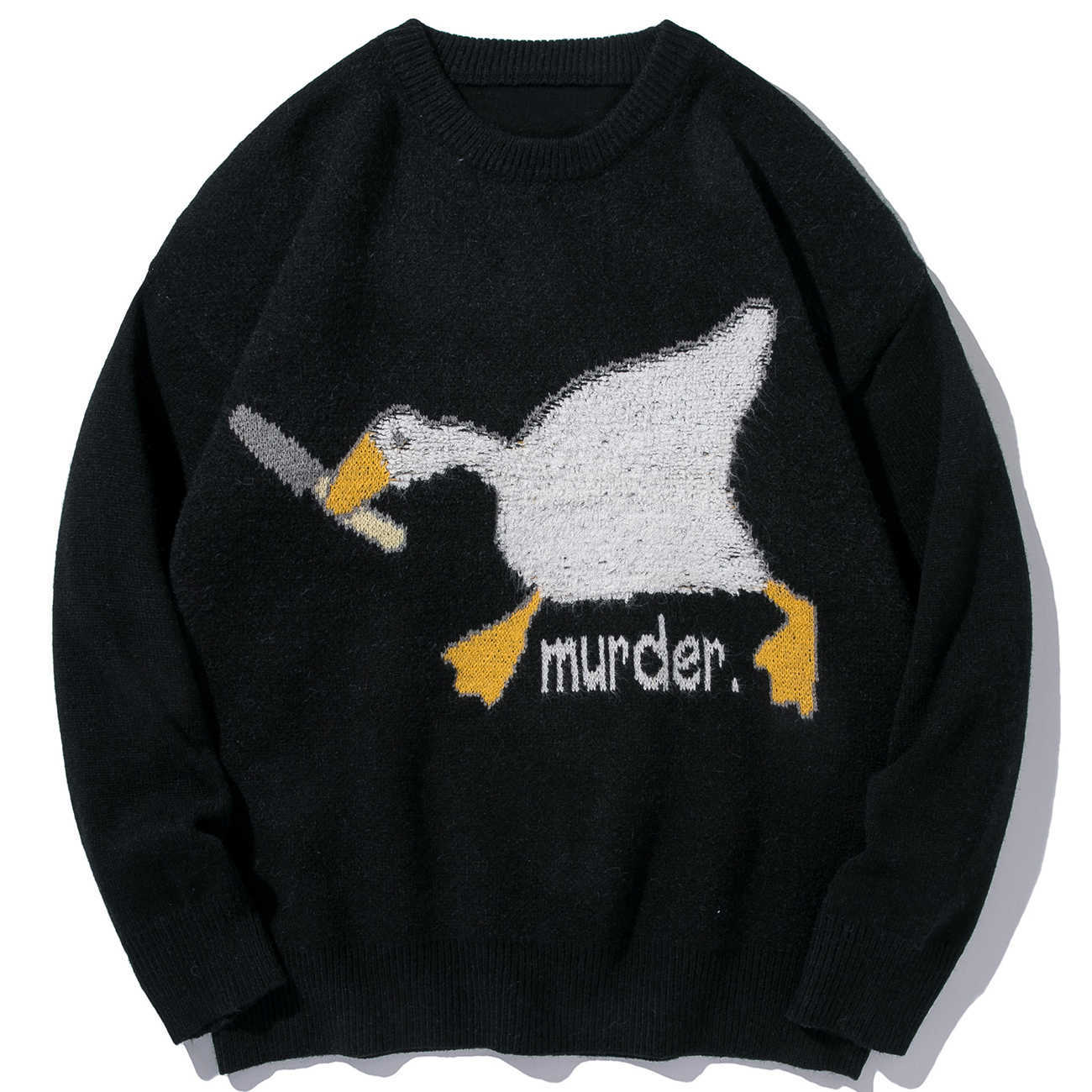 LACIBLE Men Streetwear Sweater Goose Pattern Knitted Sweater Autumn Fashion Harajuku Cotton Casual Pullover Sweater Tops 211008