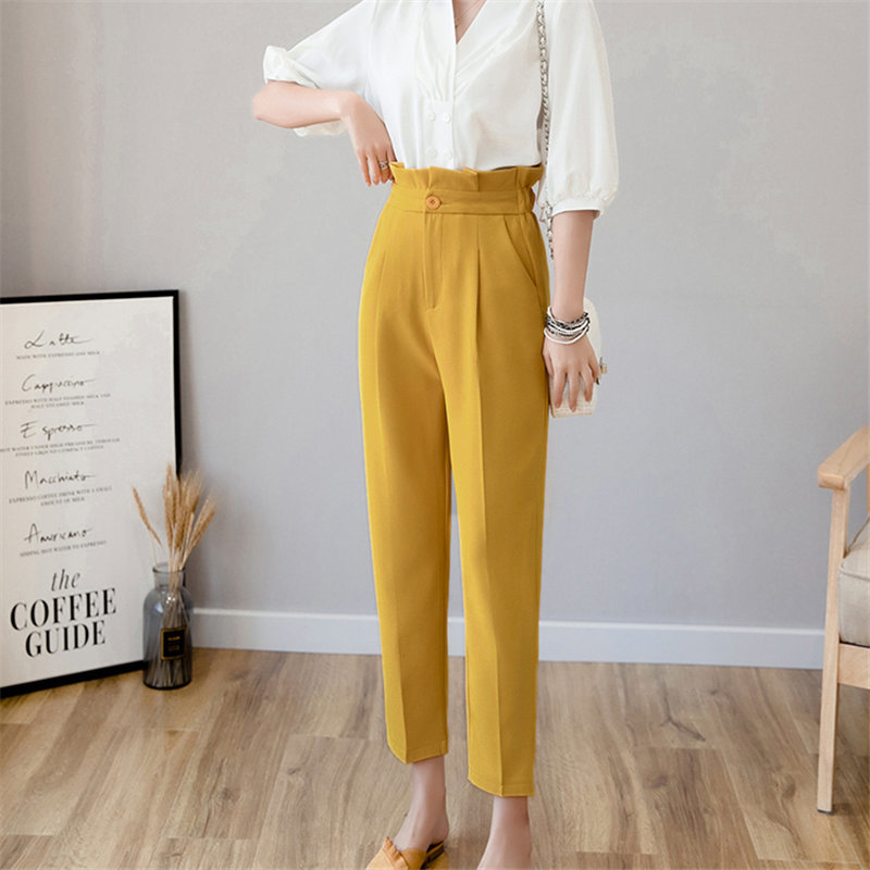 Stylish Streetwear Bud-Waist Large Size Autumn High Waist Casual Pencil Pants Office Lady Loose Slim Ankle-Length 210421