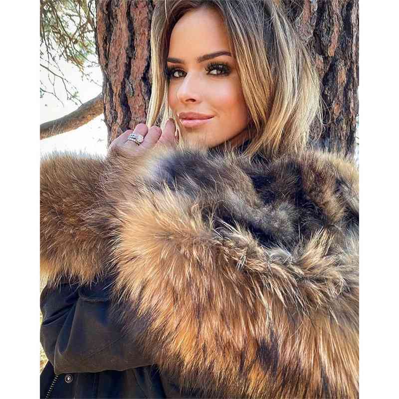 Maomaokong Winter Jacket Women Long Parka Real Fur Coat Natural Raccoon Collar Hood Thick Warm Streetwear Parkas 210910
