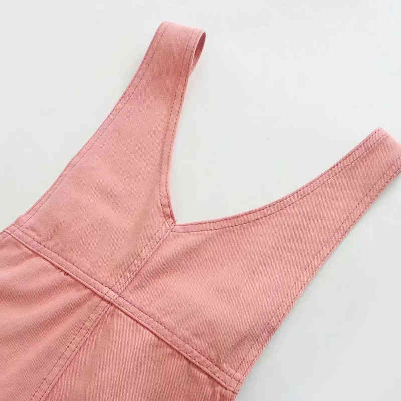 Solid Retro Holes Jumpsuit Women Summer Pink Color Pockets Loose Jump Suit Lady Casual Long Length Jumpsuits Female 210515