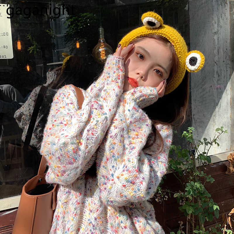 Sweet Color Dots Sweater Fall Korean Style Loose Chic O-neck Pullovers Tops Elegant Womens Knit Sueter Mujer 210601