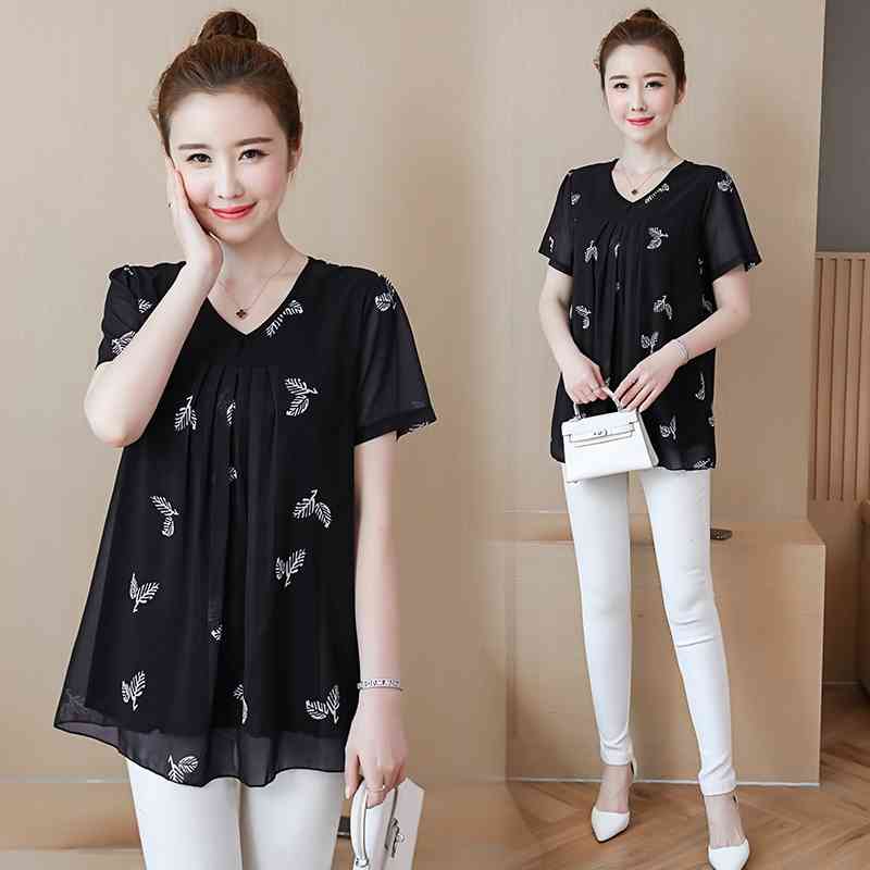 Ruffle Blouses Shirt Women Tos Plus Size 5XL Clothing Flower Printed Short Sleeve Discounts Low Price 902F3 210420