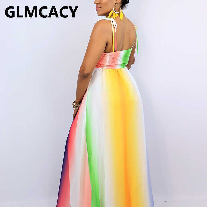 Spaghetti Strap Colorful Printed Casual Maxi Dress 210702