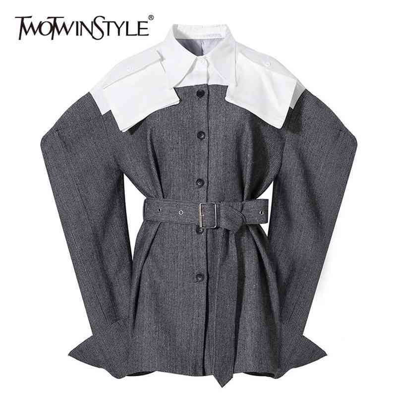Lantern Long Sleeve Blazer Coat For Female Lapel Collar High Waist Slimming With Belt Women' Vintage 210524, Gray
Lantern Long Sleeve Blazer Coat For Female Lapel Collar High Waist Slimming With Belt Women' Vintage 210524, Gray