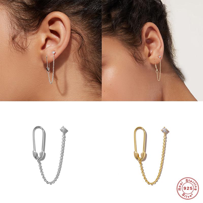 Stud ROMAD 925 Sterling Silver Unique Safety Pin White Zircon Double Studs Earrings For Women Chain Tassel Connected Piercing Earring, Golden;silver
Stud ROMAD 925 Sterling Silver Unique Safety Pin White Zircon Double Studs Earrings For Women Chain Tassel Connected Piercing Earring, Golden;silver