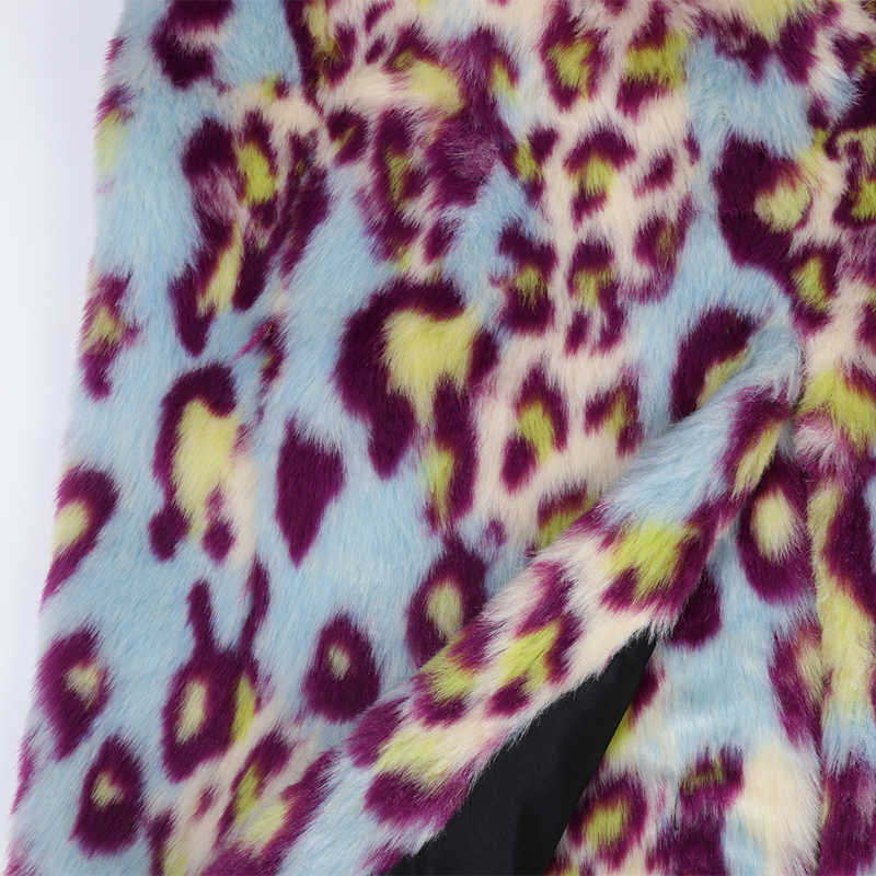 Nerazzurri Winter Leopard Long Colorful Soft Warm Thick Fluffy Furry Faux Fur Trench Coat for Women Runway European Fashion 210910