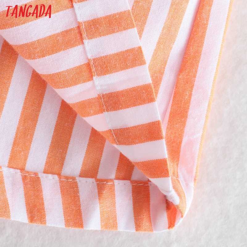 Tangada Women Vintage Pink Striped Shorts Strethy Waist Pockets Female Retro Casual Pantalones QJ157 210724