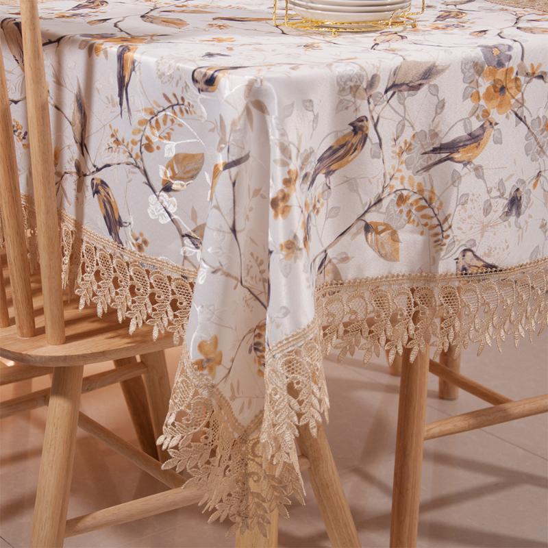 European Style Est Design Wedding Party Decorative Jacquard Tablecloth Lovely Sparrow Printing Embridery Lace Dinning Cover Table Cloth