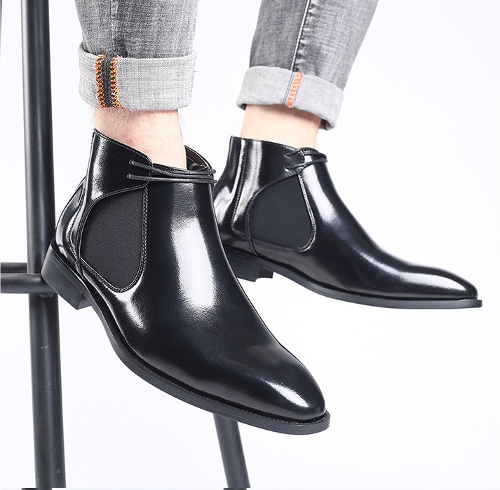 Spring Fashion Leather Men Boots Convenient Zip Pointed Toe Business Dress Shoes Mens Black Brown Ankle Boot