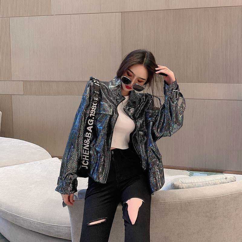 Winter Short Patent Leather Jacket Female Korean High Street Women Outerwear PU Biker Jacket Spring Warm Ladies Fashion Top 210908