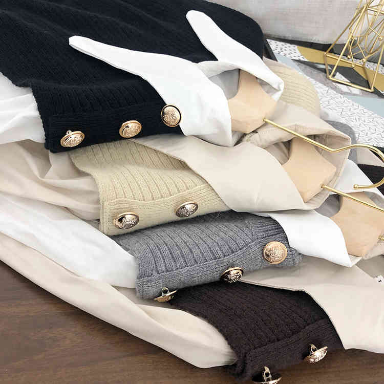 Nomikuma Spring Women Sets Lantern Long Sleeve Causal Blouse Shirt + Split Knitted Sleeveless Vest Belt Slim Waist Suits 6E288 210427