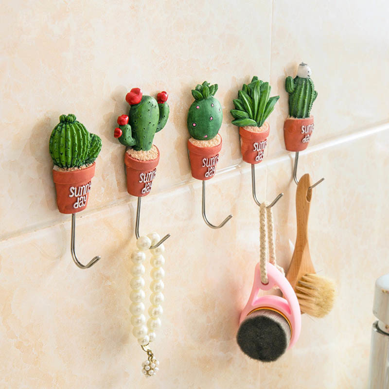 Clothes Hangers Resin Stainless Steel S Hooks Hanger Magnetic Hooks Plant Shape Kawaii Cactus Kitchen Wall Door