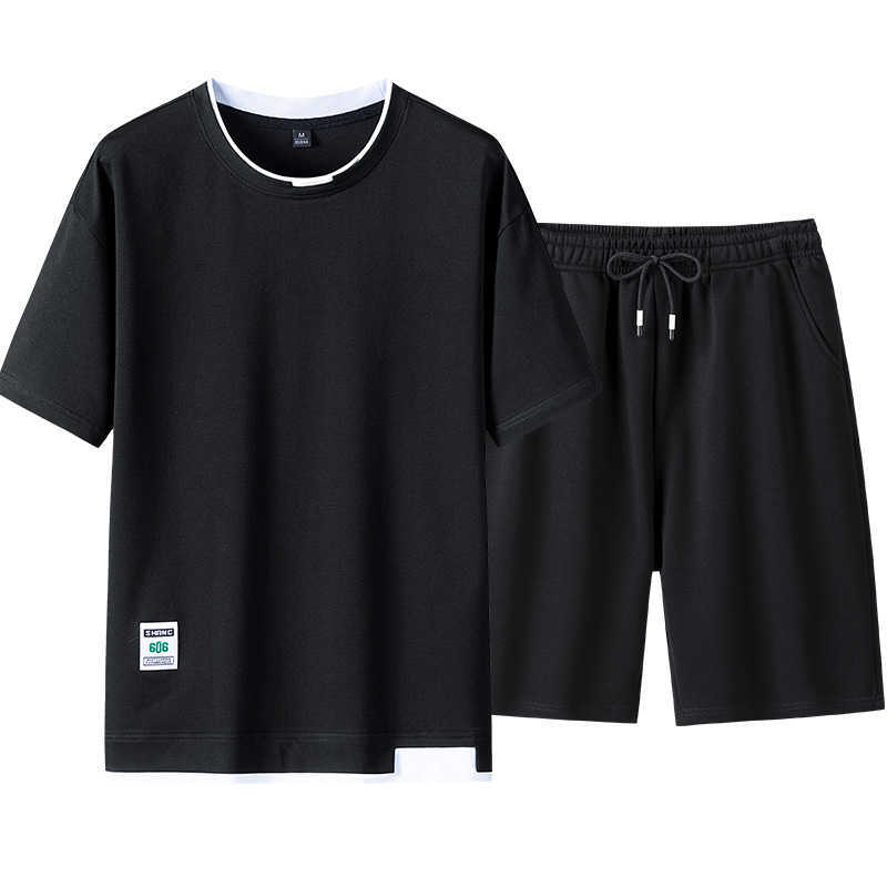 Men Solid Color Tracksuit Set T-shirt+Shorts Summer Fashion Clothing Men 2 Piece Set Men Suits Short Sleeve Short Set Summer 210603