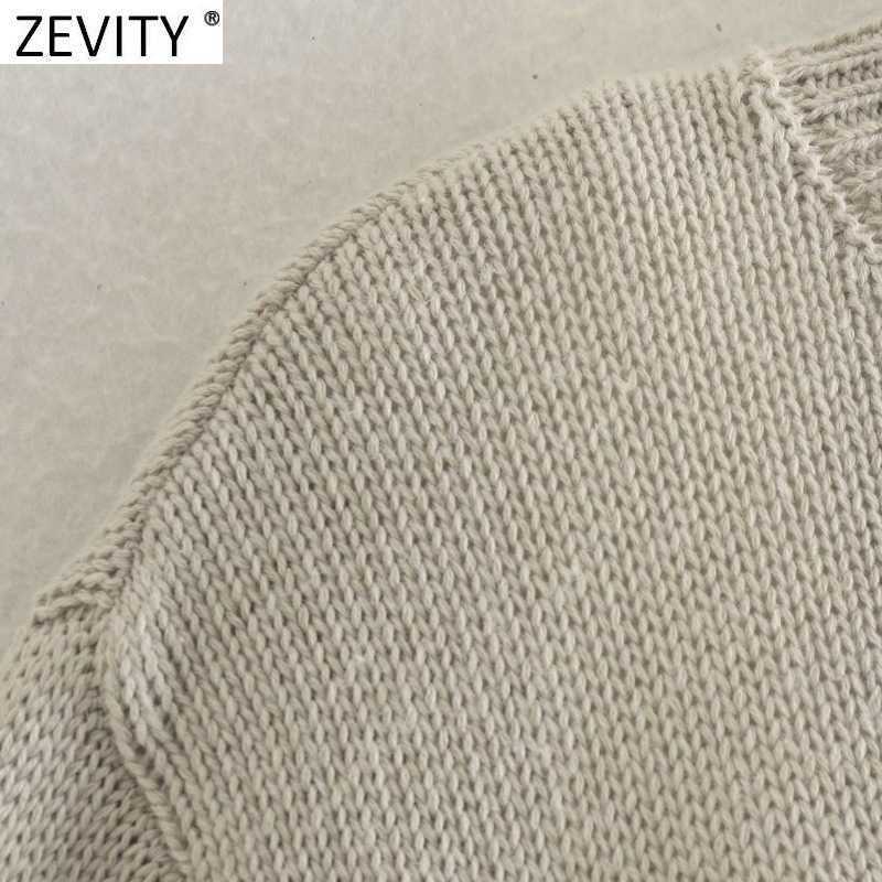 Zevity Women Fashion O Neck Two Pieces Patchwork Knitting Sweater Ladies Lantern Sleeve Casual Slim Chic Pullovers Tops S516 210603
