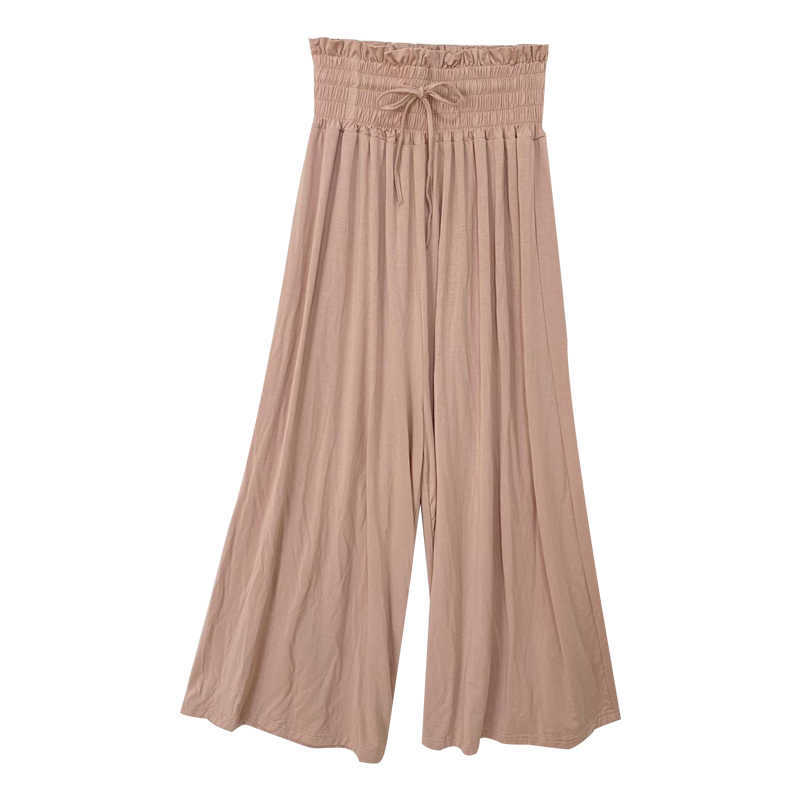 WOMENGAGA Spring Summer Women's Simple Leisure High Waist Wide Leg Pants Loose And Tight Thin Trousers 88YY 210603