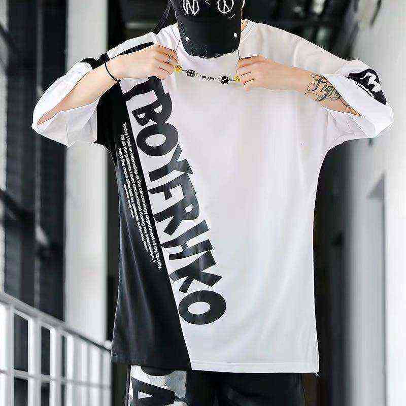 Hip hop fashion men's loose and trendy half sleeve T-shirt in summer 2020 G1217