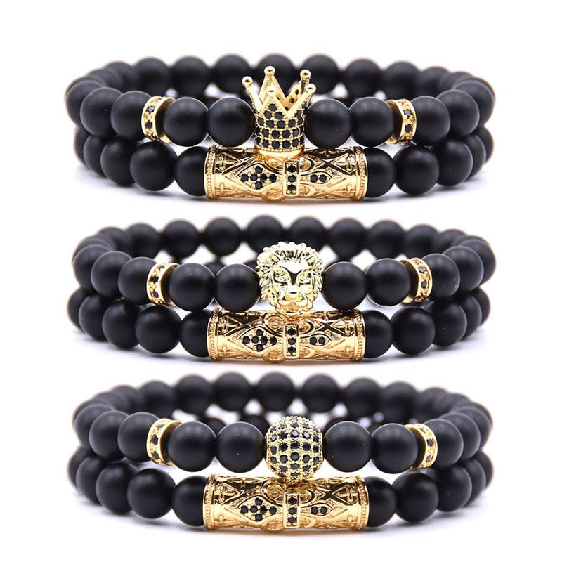 Beaded, Strands 2Pcs/Set Natural Stone 4 Style Bead Man Bracelets Pave CZ Small Crown And Ball Bracelet Classic Matte Black Jewelry
Beaded, Strands 2Pcs/Set Natural Stone 4 Style Bead Man Bracelets Pave CZ Small Crown And Ball Bracelet Classic Matte Black Jewelry