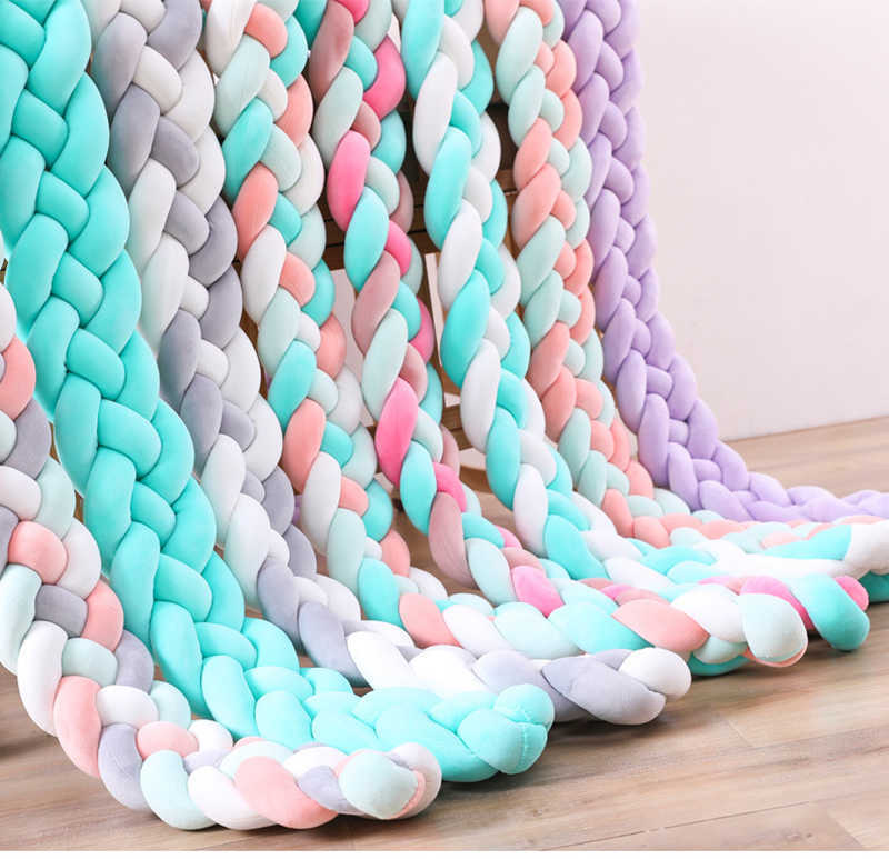 Four-color Baby Knot Bed 2.2M Baby Handmade Nodic Knot born Bed Bumper Tour De Lit Bebe Tresse Baby Bed Bumper Knot Crib 210812