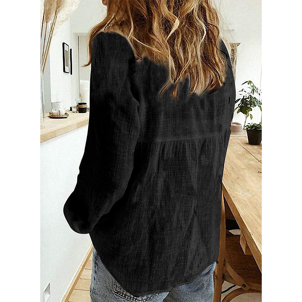 Women Linen Shirts Casual Loose Lapel Cardigan Top Long Sleeve Button Down Blouses Tops Plus Size S-5XL