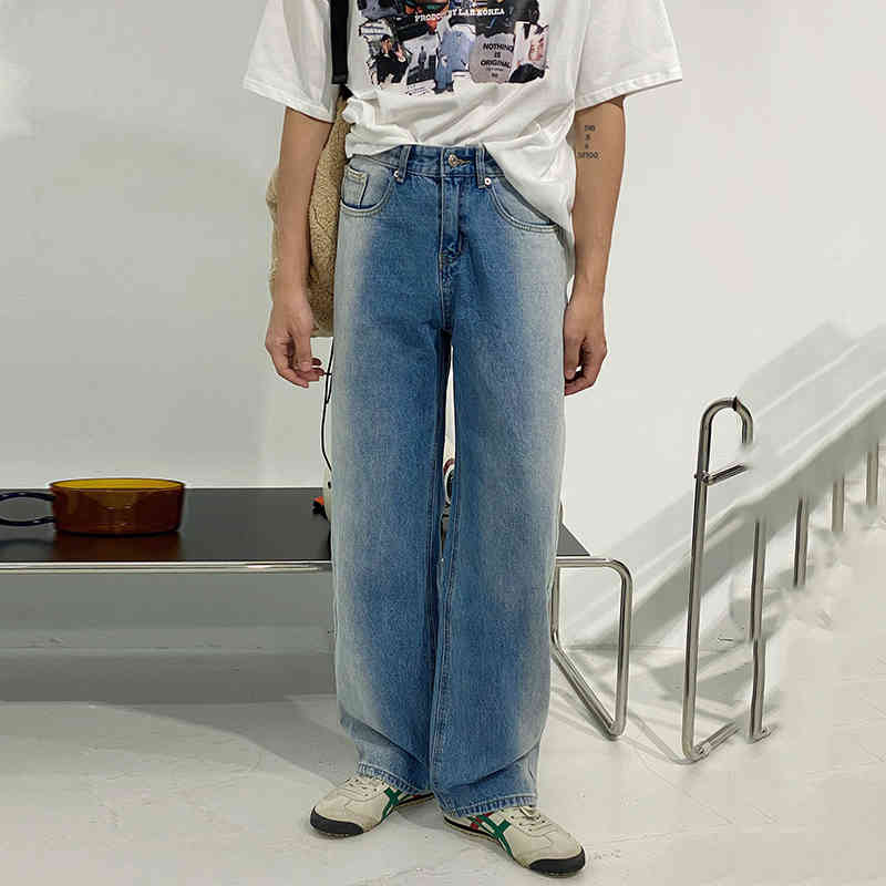 IEFB Korean Gradual Change Jeans Men's High Waist Straight Denim Pants Loose Vintage Wide Leg Pants Summer 9Y7417 210524