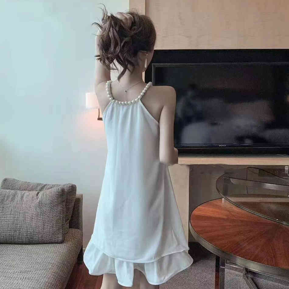Free Summer Women's Tulle Dress Sexy O-neck Pearl Beaded Sleeveless A-line Club Party Mini Vestido 210524