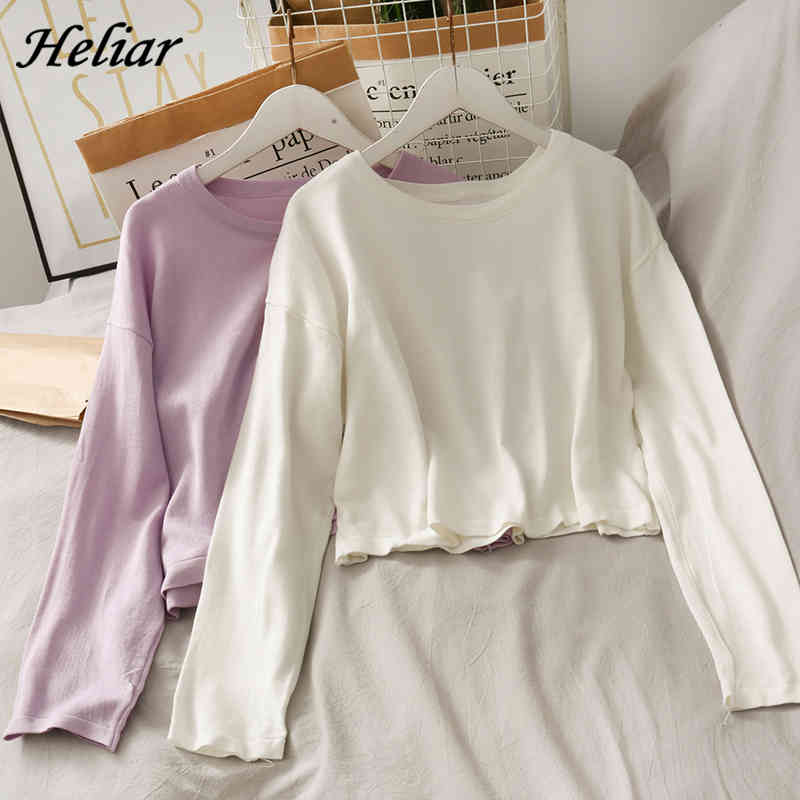 All Match White Long Sleeve T-Shirt Women Sweet Casual Knitted Cotton O-Neck Loose Tees Tops Spring 210518