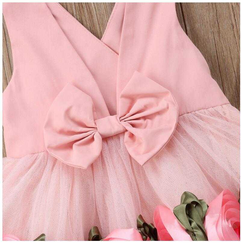 ins toddler girls floral applique lace dress Halloween children bows sleeveless flower fairy tale baby princess 210529