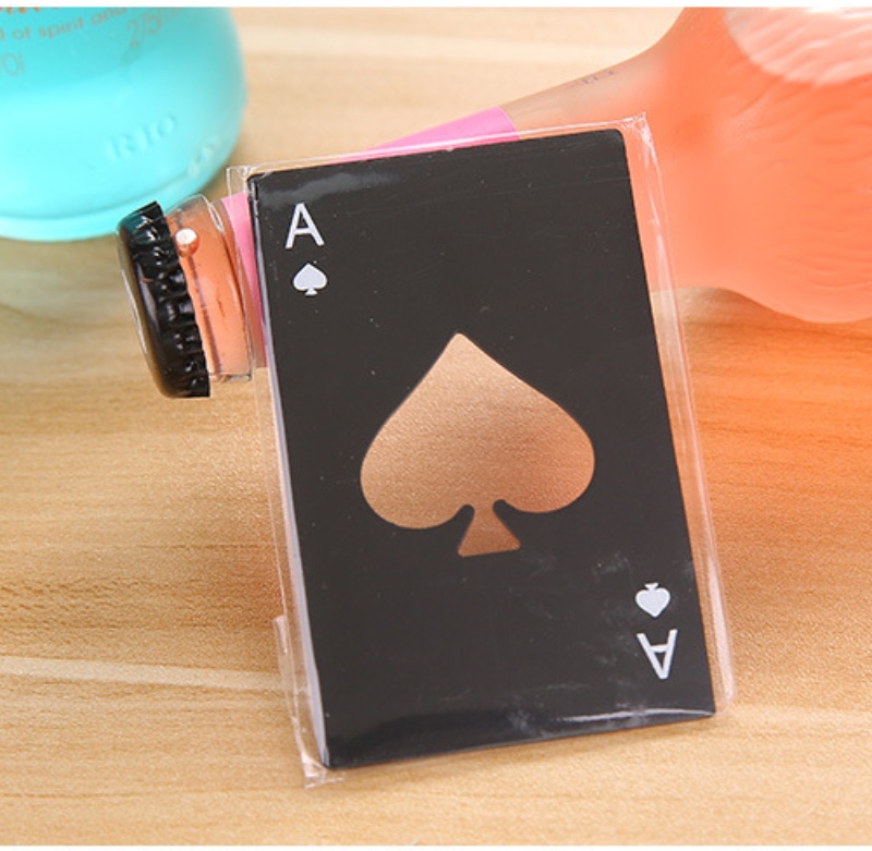 Stainless Steel Corkscrew Beer Playing Card of Spades Soda Bottle Cap Opener Bar Tools Kitchen Accessories Free shipping
