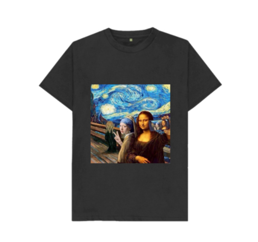 R1 Scream Starry Night Pearl Earring Girl x Mona Lisa Selfie Black T-Shirt S6XL, White;black
R1 Scream Starry Night Pearl Earring Girl x Mona Lisa Selfie Black T-Shirt S6XL, White;black