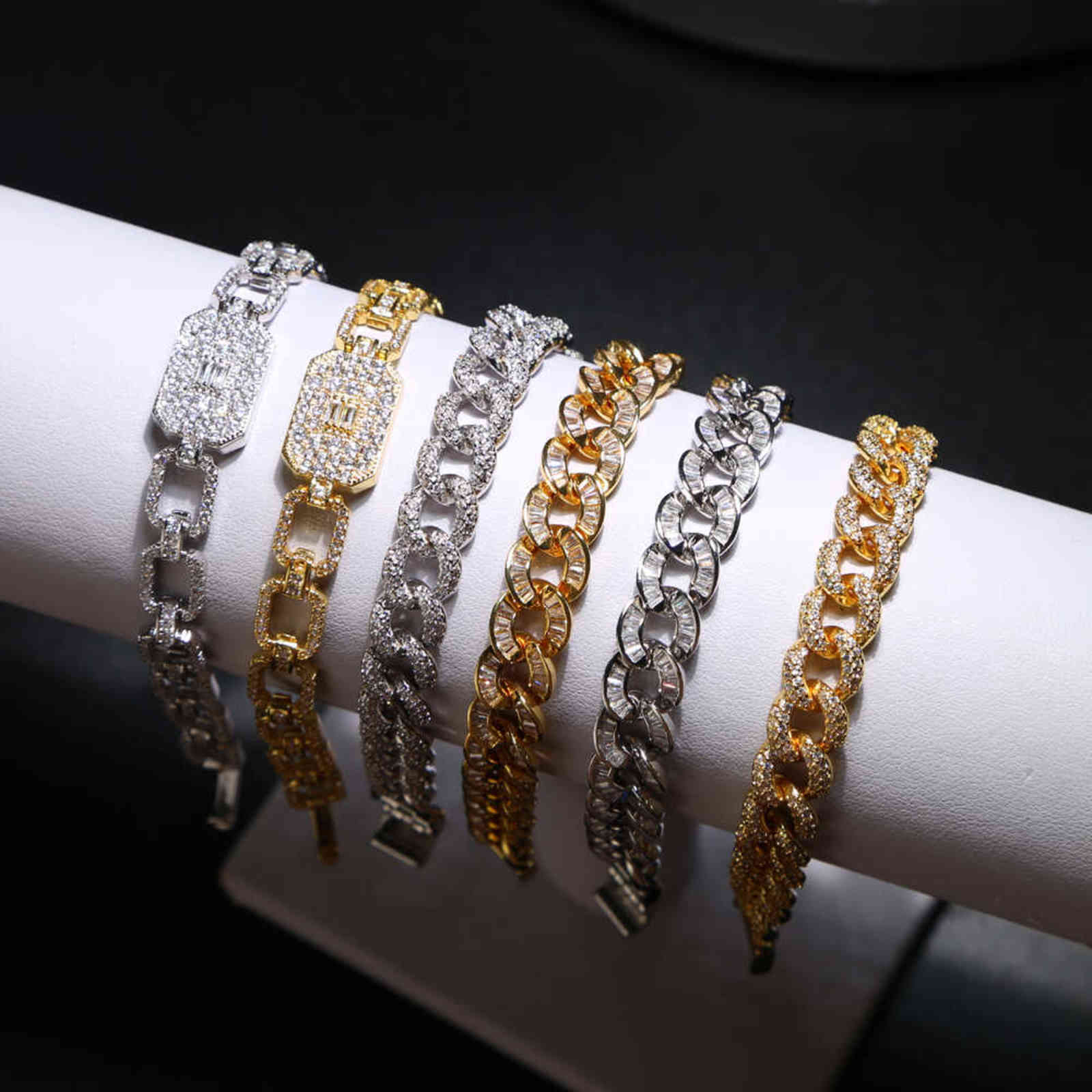 Bling Iced Out Miami Bracelet Hip Hop Women Men Jewelry Gold Silver Color Cz Thick 10mm Cuban Link Chain 211124