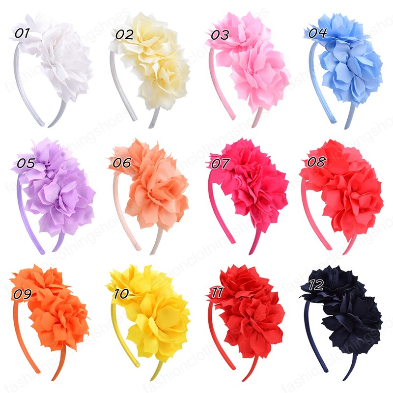 12 colors Cute Solid Flower Hair Band For Baby Girls Ribbon Handmade Hairbands Headband Headwear Kids Hair Accessories