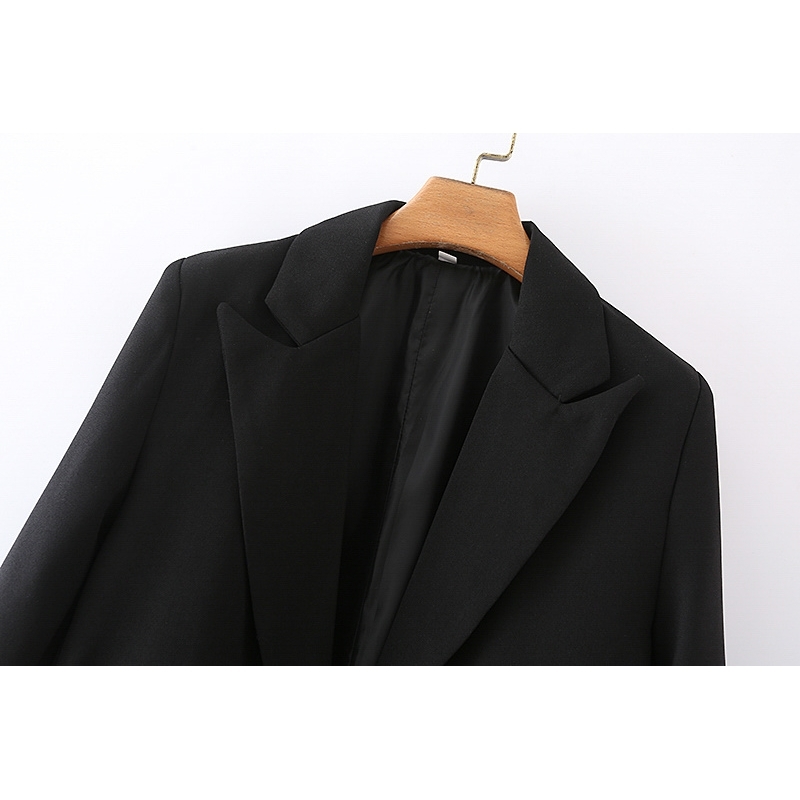 Elegant Women Solid Black Blazers Fashion Ladies Notched Collar Jacket Causal Female Chic Pocket Cardigans 210430