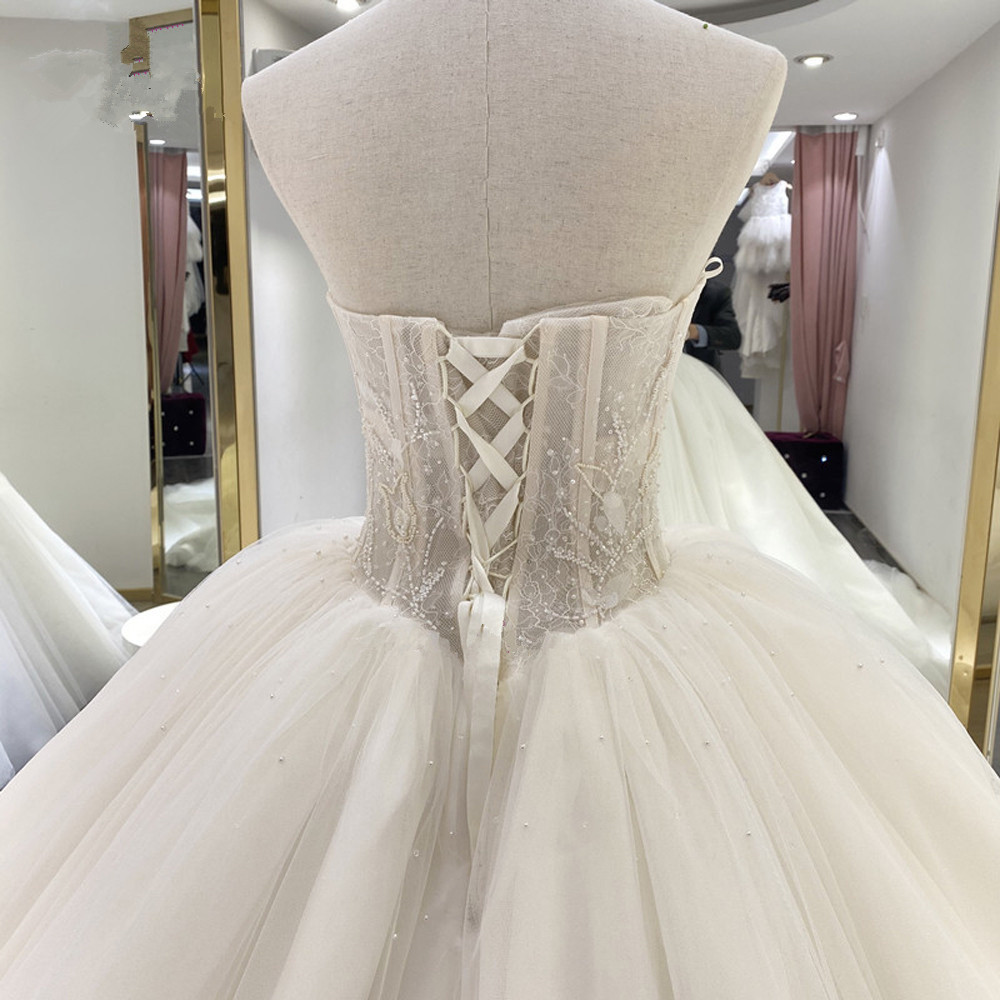 Strapless Ball Gown Puffy Wedding Sweep Train Princess Tulle Sleeveless Custom Made Bridal Dresses Vestido De Novia