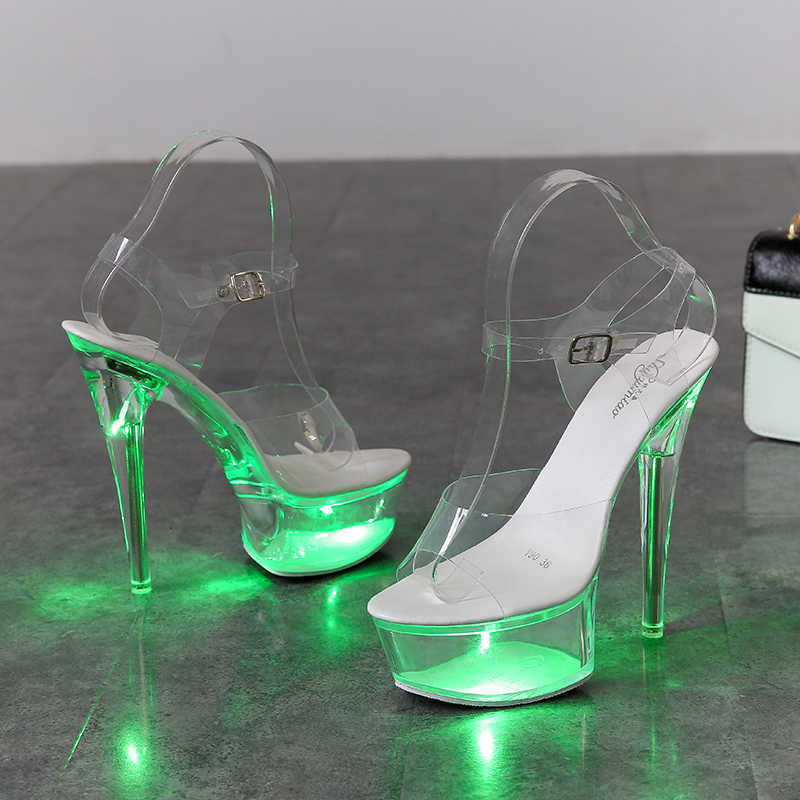 Light Up Glowing Shoes Woman Luminous Clear Sandals Women Platform Shoes Clear High Heel Transparent Stripper Wedding Shoes Y0802