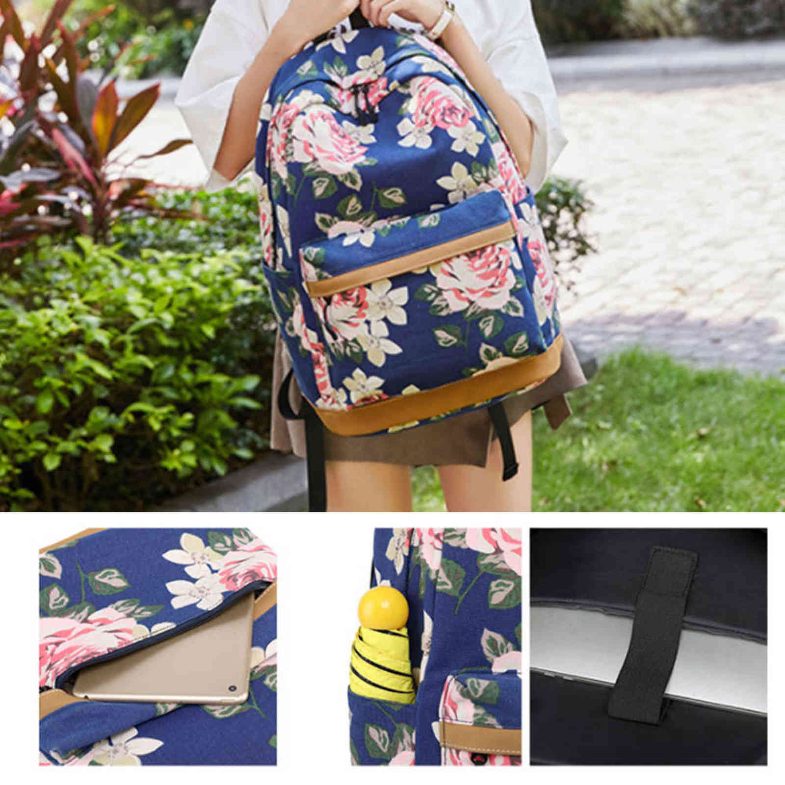 Women Outdoor Travel Fashion Canvas Backpack Book Computer Soft Teens USB Charging Port Girls School Floral Printed Y1105