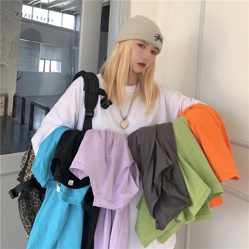Cotton Fashion Loose All Match Plus Size Men Korean Chic Women Solid Oversize Brief Streetwear T-shirt 210421