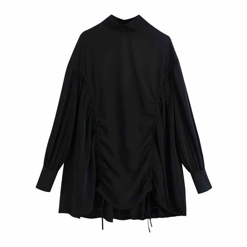 Elegant Women Sweet Solid O-Neck Dress Fashion Ladies Loose Mini Vestidos Streetwear Female Chic Draped Dresses 210430