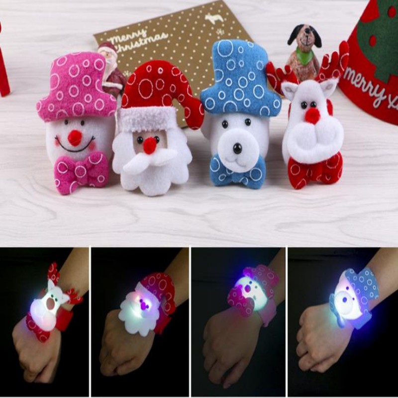 Christmas LED Patting Circle Bracelet Santa Claus Snowman Deer Wrist Band New Year Party Holiday Decorations Kids Gift Free shipping