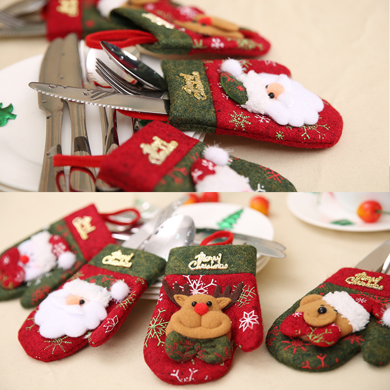 Christmas Sierware Xmas Mini Red Santa Claus Cutlery Bag Party Decor Cute Gift Hat Tableware Holder Set Free shipping