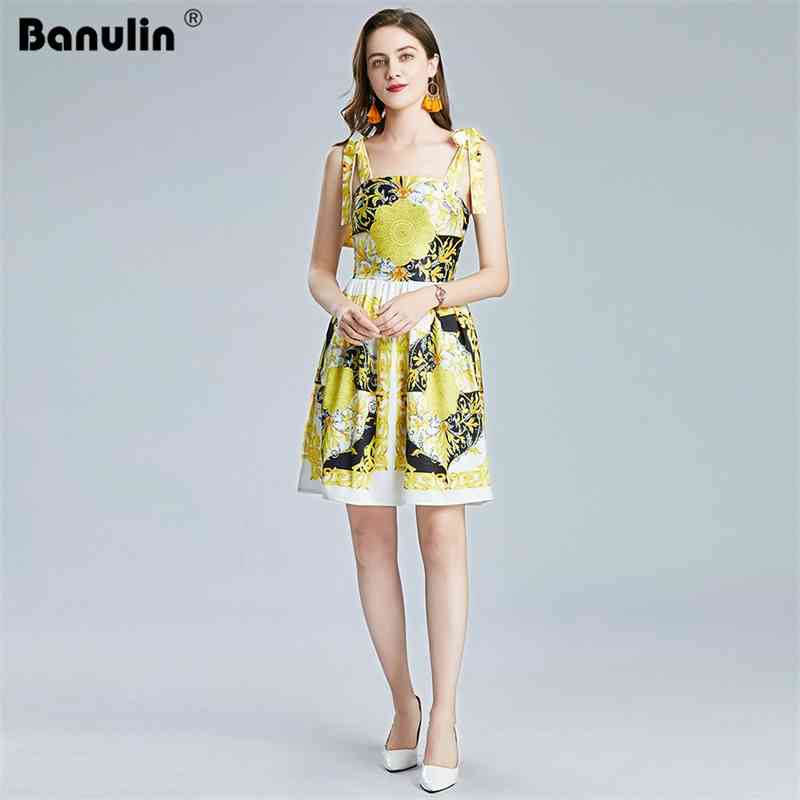 Banulin Spring Runway Summer Mini Dress Women' Bow Spaghetti Strap Backless Golden Floral Print Vintage Vestidos 210603, Yellow
Banulin Spring Runway Summer Mini Dress Women' Bow Spaghetti Strap Backless Golden Floral Print Vintage Vestidos 210603, Yellow