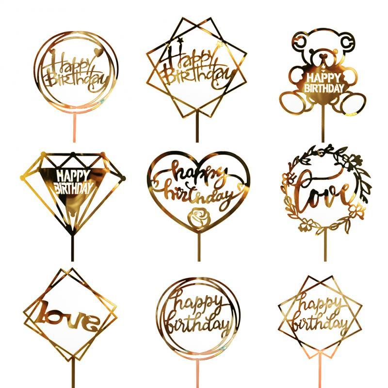 1pc gâteau acrylique Topper Gold Flash Cake Topper Joyeux anniversaire fête de la fête de nouvel an pour les fournitures de fête à la maison Cupc
