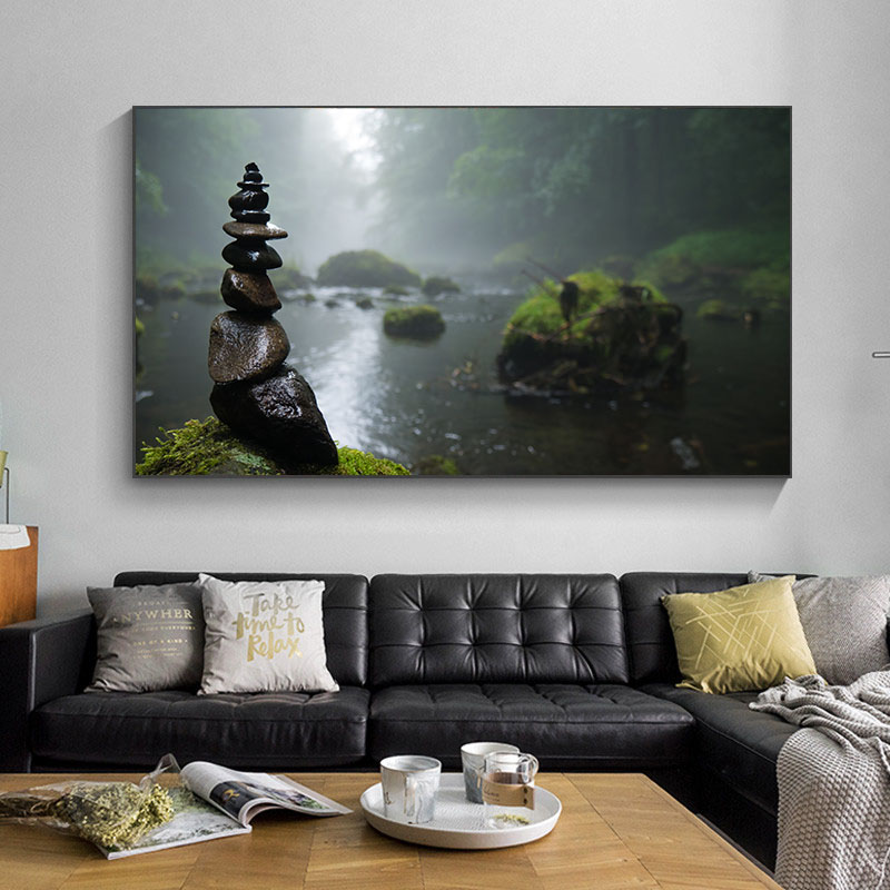 Buddha Statue Posters and Prints Canvas Painting Cuadros Buddhism Bamboo Forest Zen Wall Art Pictures for Living Room Decor
