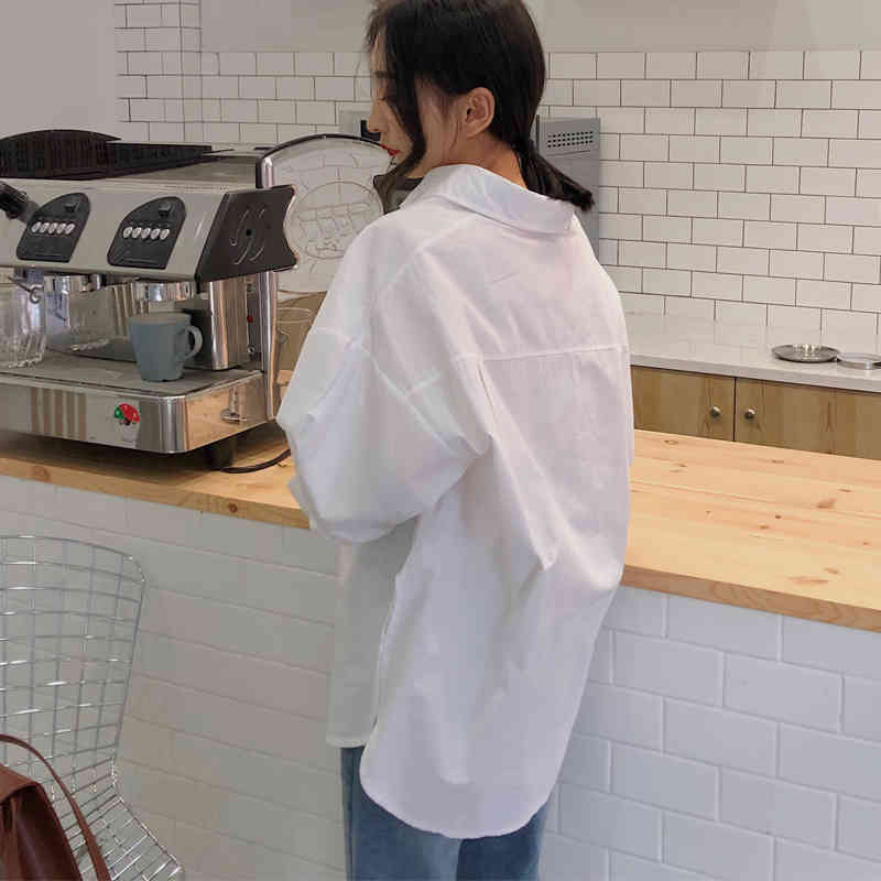 Autumn White Shirt Women Cotton Plus Size Vintage Ladies Tops Cardigan Long Sleeve Casual Loose Female Blouses Clothing 11456 210508