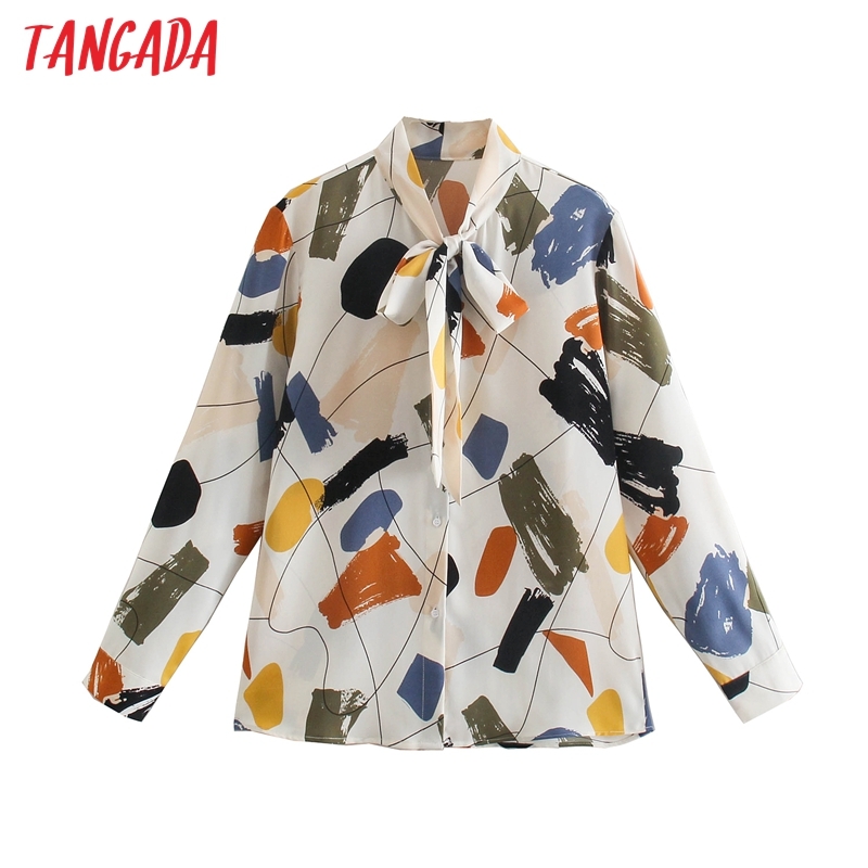Women Fashion Print Chiffon Shirt Blouses Vintage Long Sleeve Button-up Female Shirts Blusas Chic Tops BE501 210416