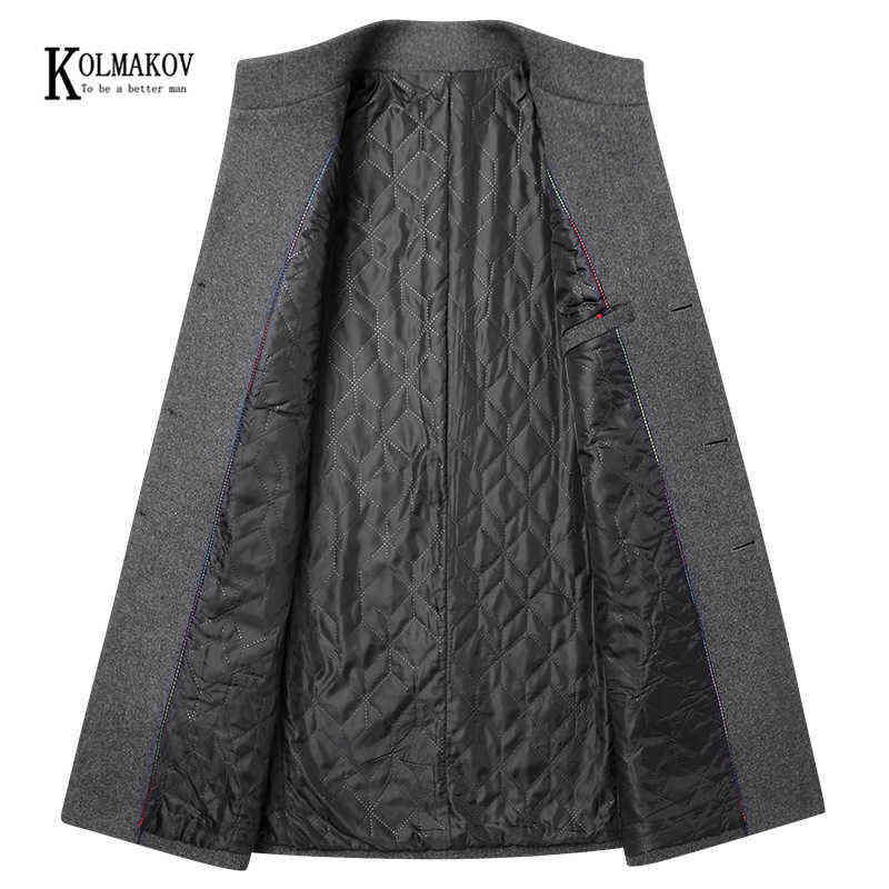 KOLMAKOV Autumn/Winter British Style Solid Men Long Woolen Coat Slim Fit Wine Red Black Navy Blue Gray Overcoat Male 4XL 211122